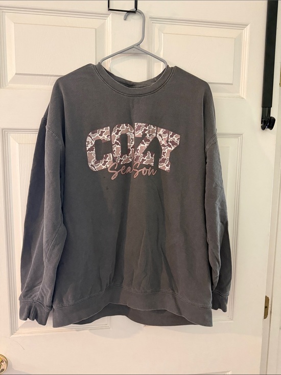 Comfort Colors Tops - Comfort Colors Women's Charcoal 'Cozy Season' Leopard Graphic Sweatshirt